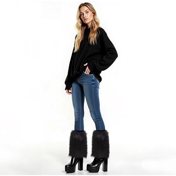 Unbranded Accessories - Black Women's Faux Fur Leg Warmers 9.5” Long